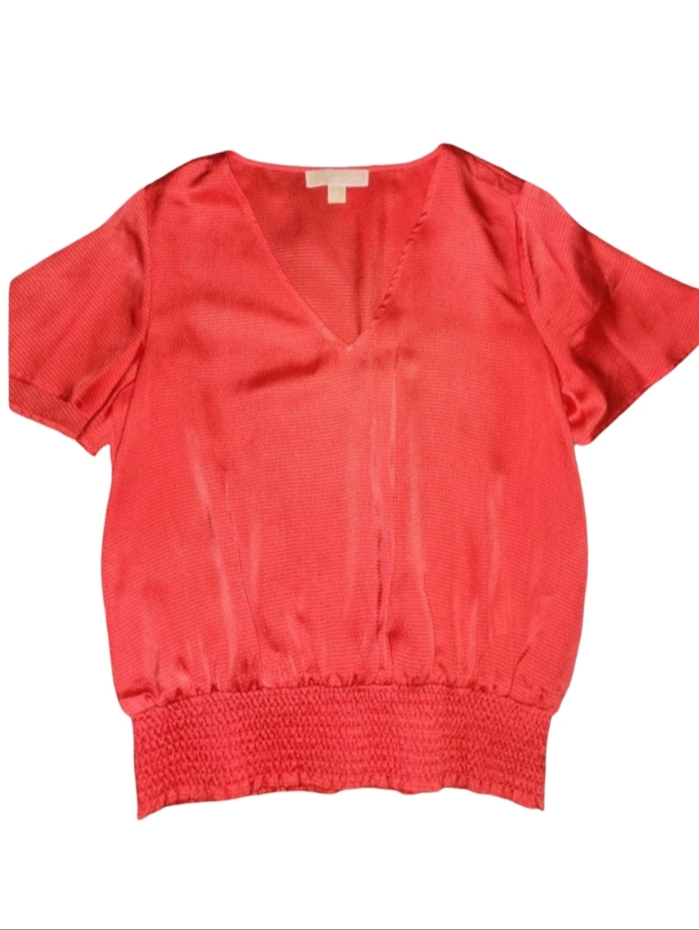 MICHAEL KORS Vibrant Coral  Satin-Finish Smocked Top Size M – Perfect for Summer